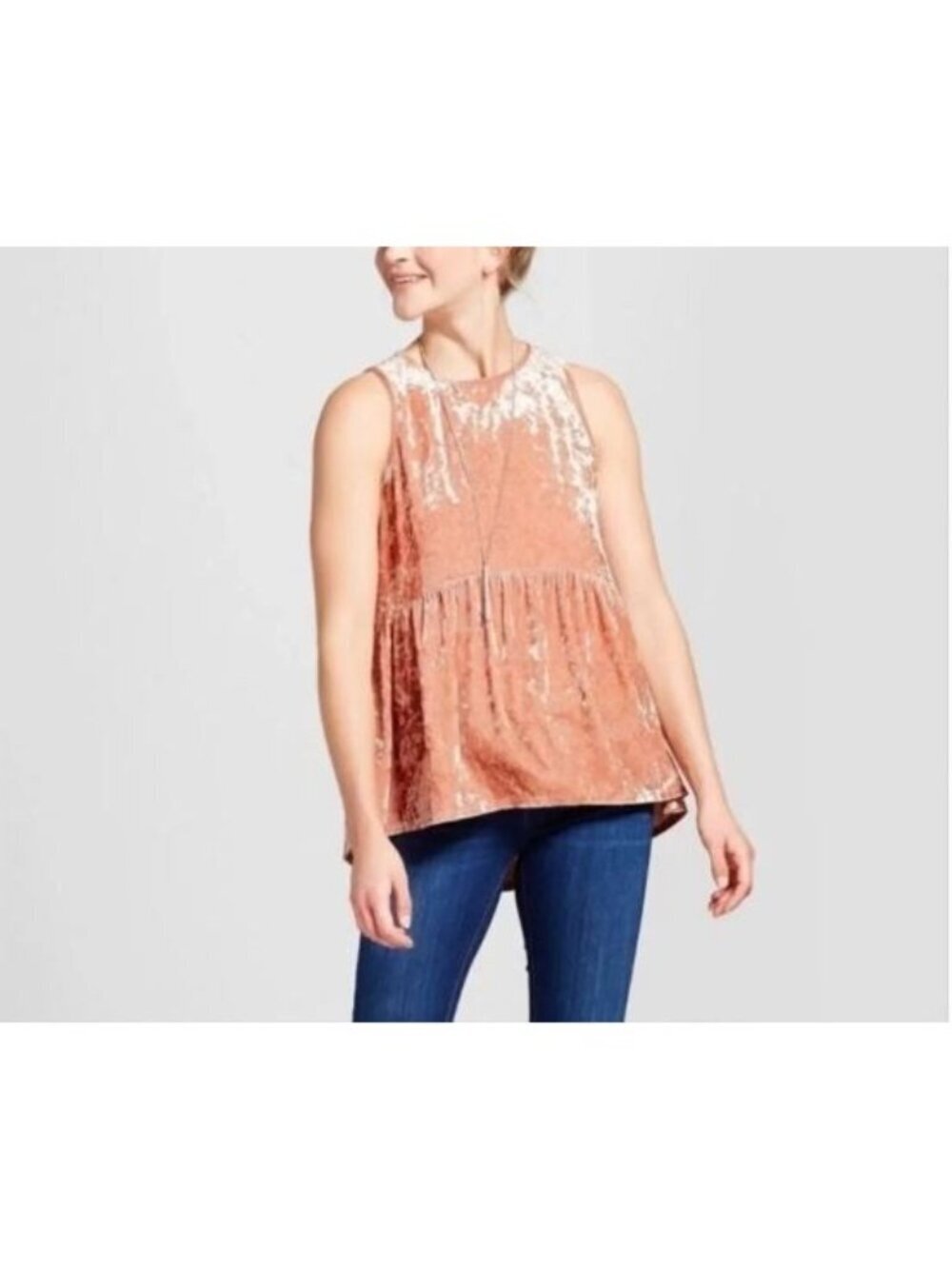 Knox Rose Top Womens XL Peachy Crushed Velvet Babydoll Tank Keyhole Back Boho